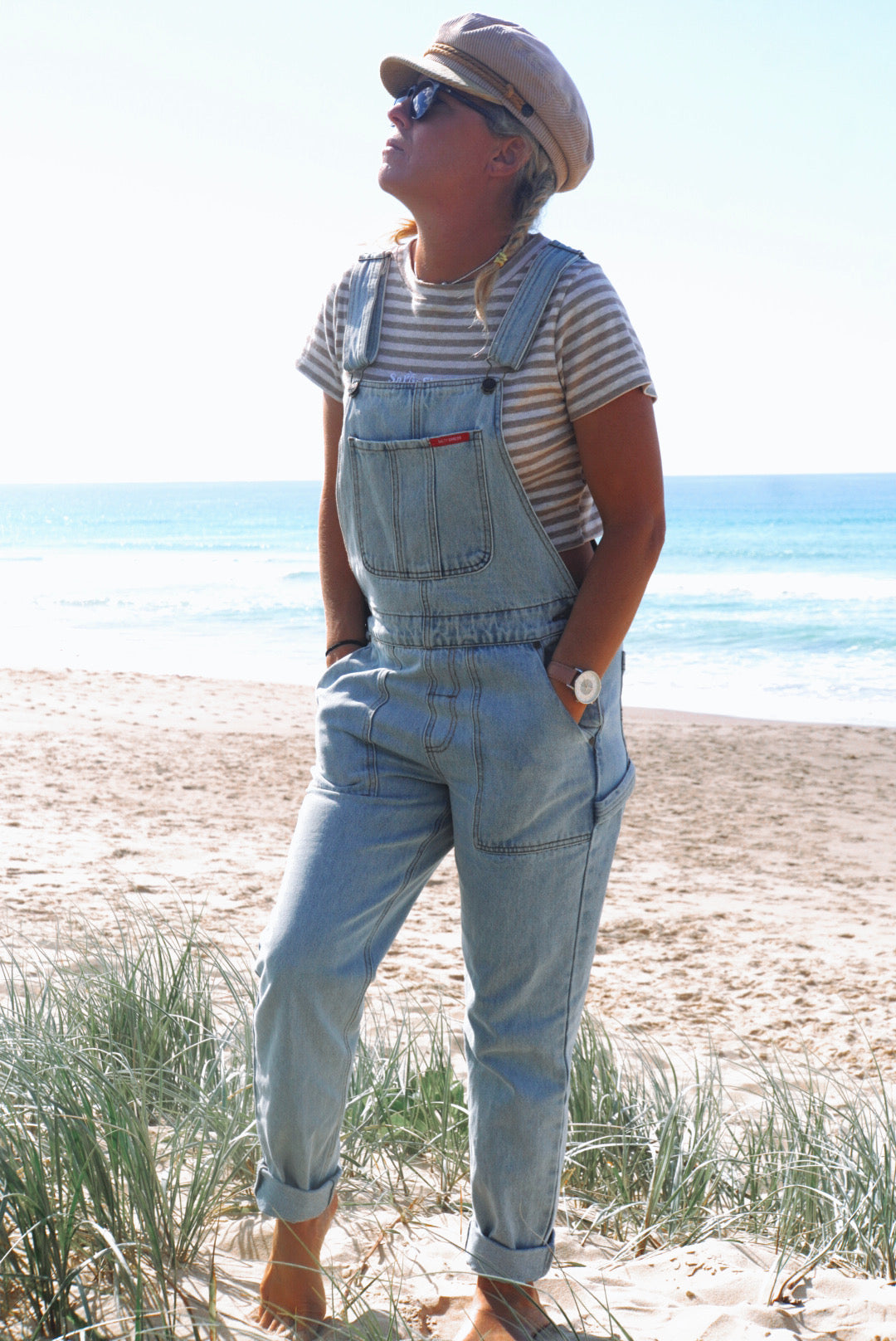 Peace , waves & good vibes linen dungarees - Ladies – Salty Shreds